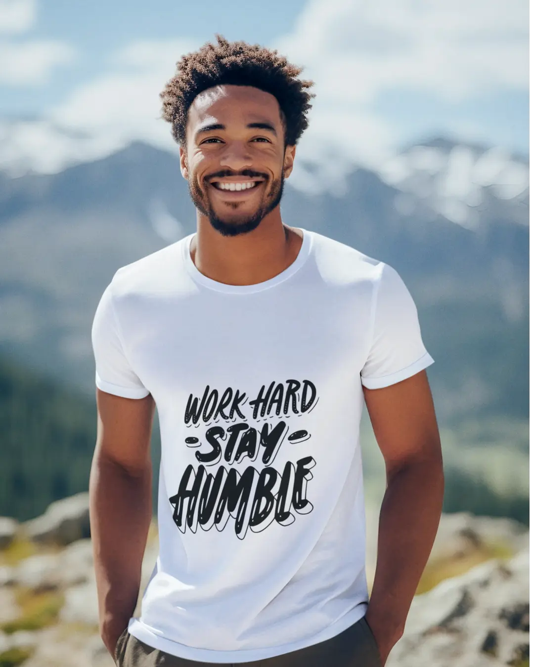 Work Hard & Stay Humble White Regular Fit T-Shirt