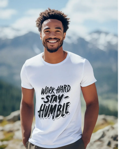 Work Hard & Stay Humble White Regular Fit T-Shirt