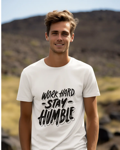 Work Hard & Stay Humble White Regular Fit T-Shirt