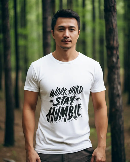 Work Hard & Stay Humble White Regular Fit T-Shirt